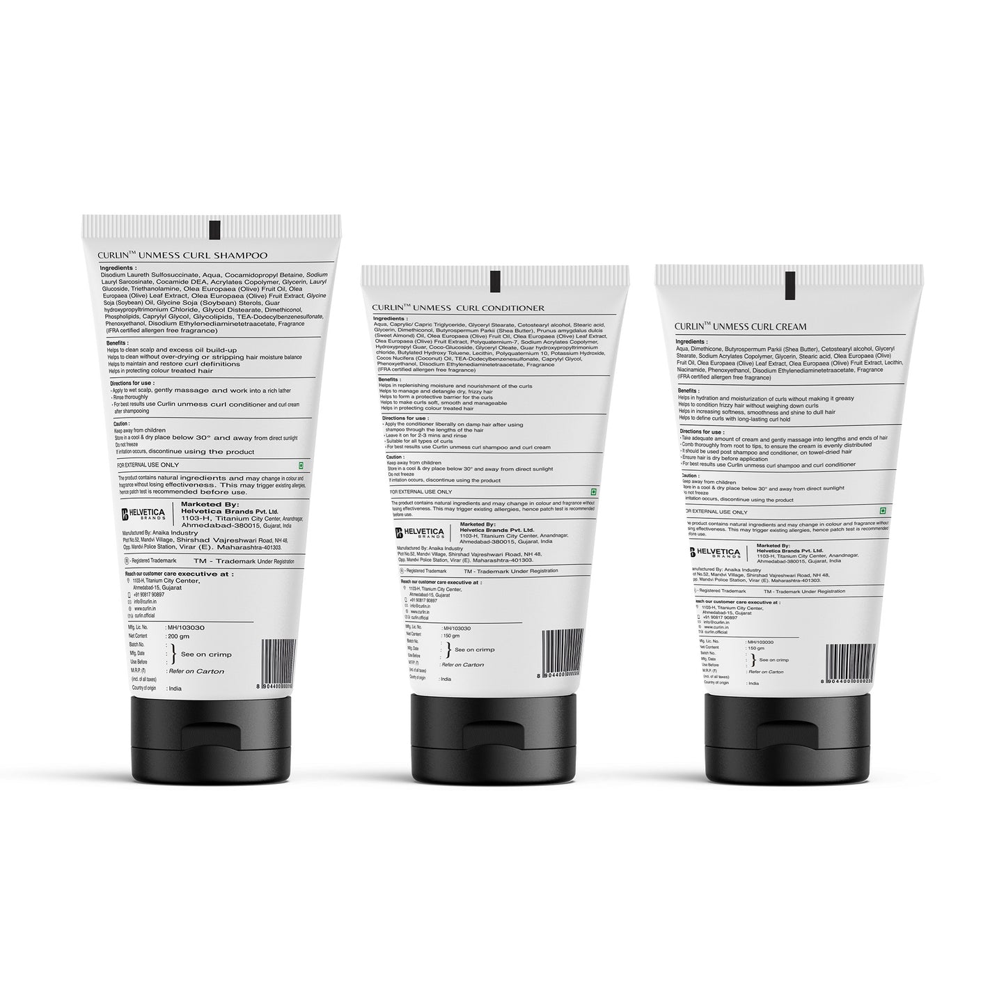 Curl Essential Trio - Shampoo + Conditioner + Cream - 150gm Each