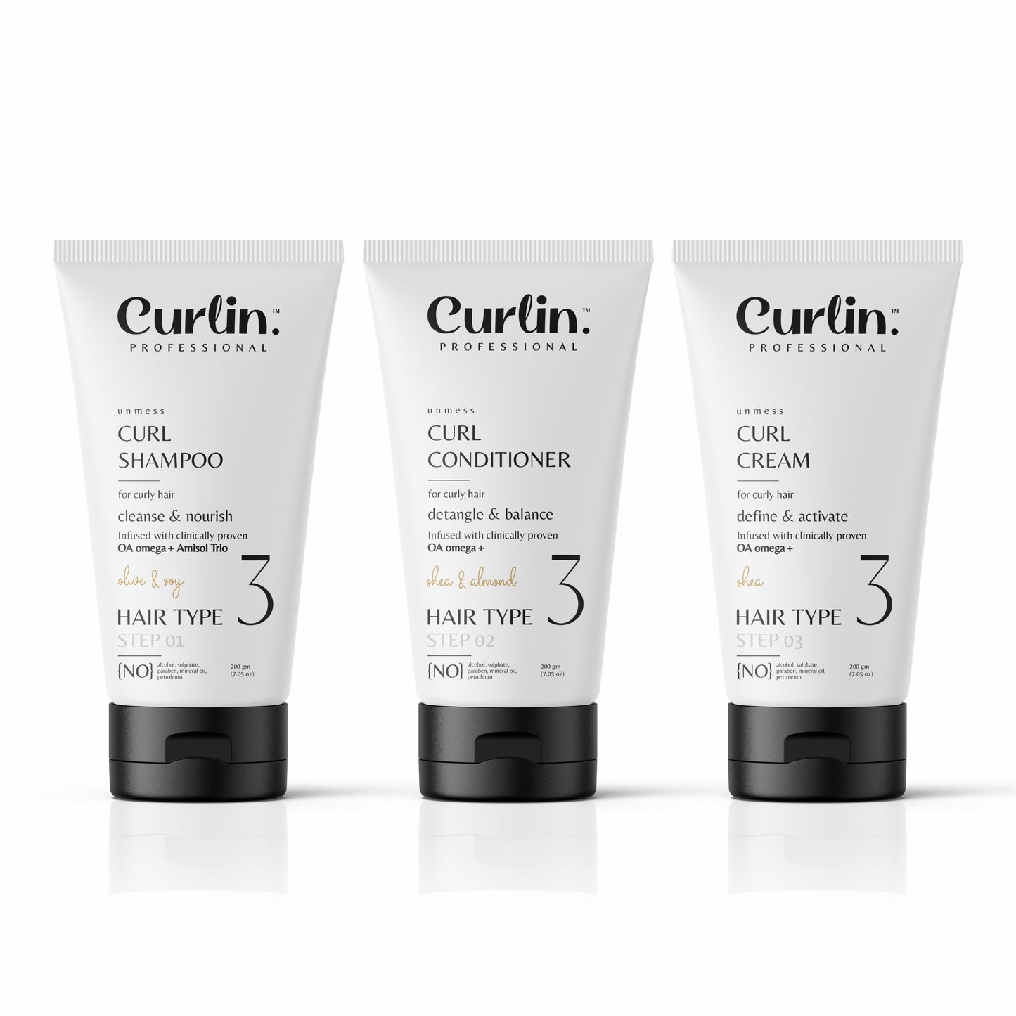 The Curl Essential Trio - Shampoo + Conditioner + Cream - 200gm Each