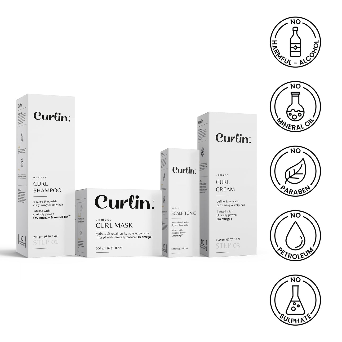 The Curl Care Expert Kit - Curlin Shampoo + Deep Conditioning Mask + Scalp Tonic + Cream.