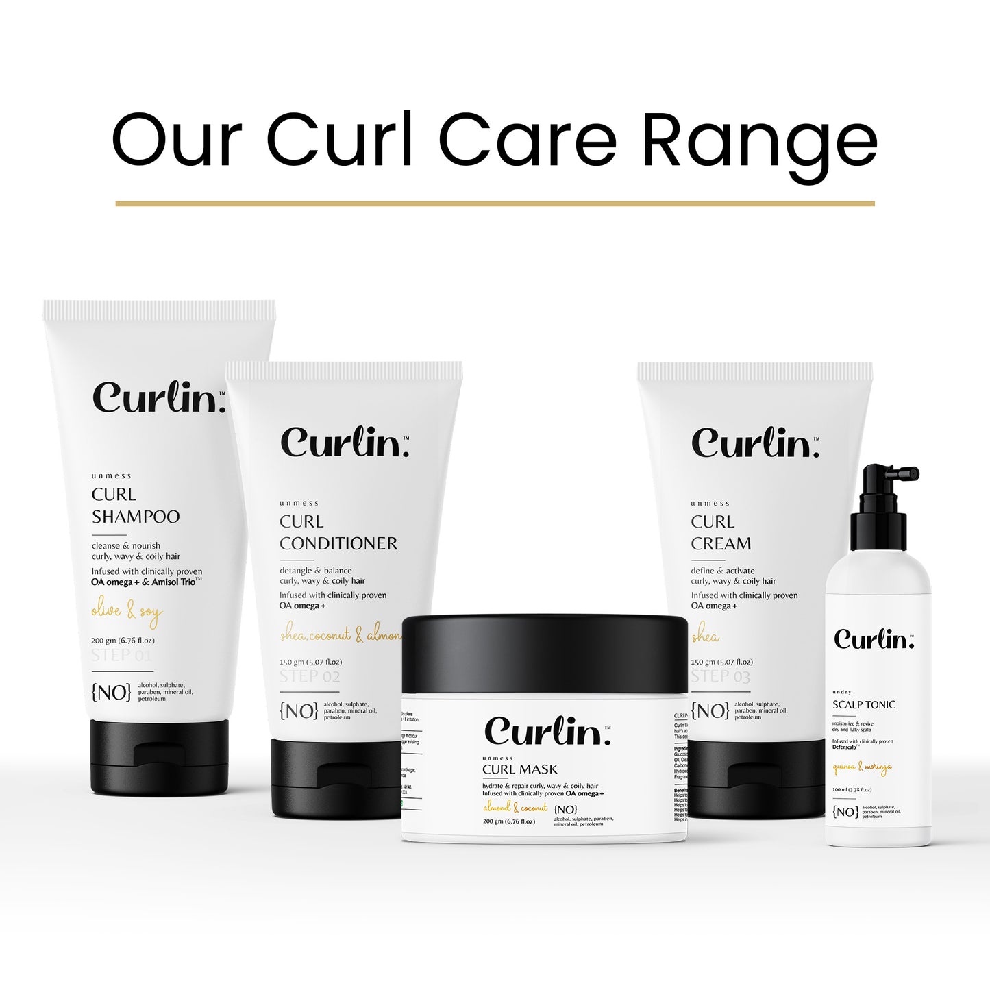 The Curl Care Expert Kit - Curlin Shampoo + Deep Conditioning Mask + Scalp Tonic + Cream.